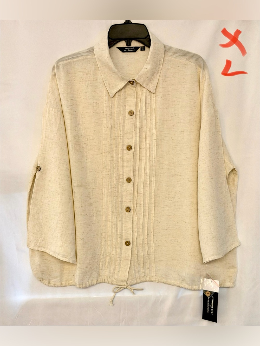 Mlle Gabrielle Neutral Cream Button-Front Pintuck Shirt
